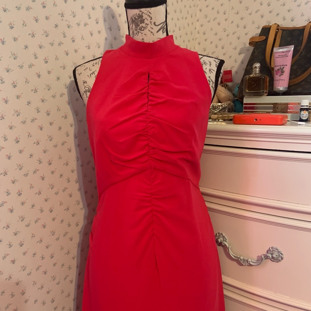 Halston Heritage Ruched Ruffle Fuchsia Dress - Picture 11 of 15